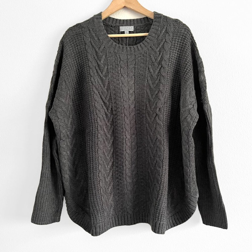 NWT JOSEPH A Boxy Cable Knit Pullover in Charcoal Gray, size L